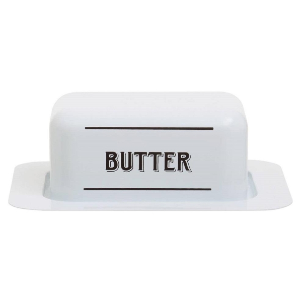 GROCER WHITE METAL BUTTER DISH