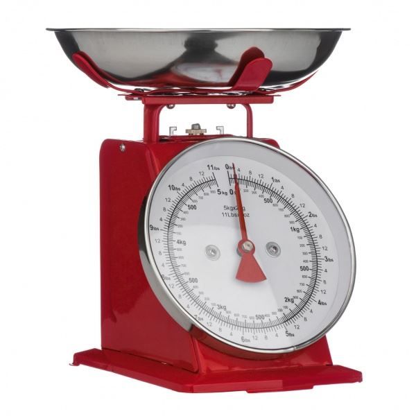 Red Retro Style Kitchen Scale With Stainless Steel Bowl Max. Weight 5Kg