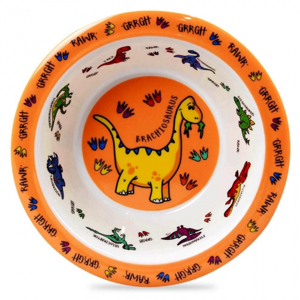 Orange Dinosaur Design Plastic Childrens Dinner Bowl 16cm