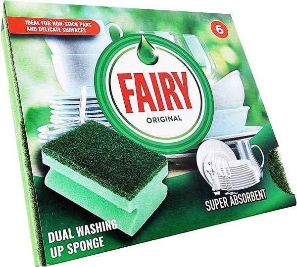 Fairy Original Non Scratch Dual Washing UP Sponge Pack of 6