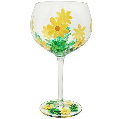 Hand Painted Gin and Tonic Large Yellow Daisies Glass