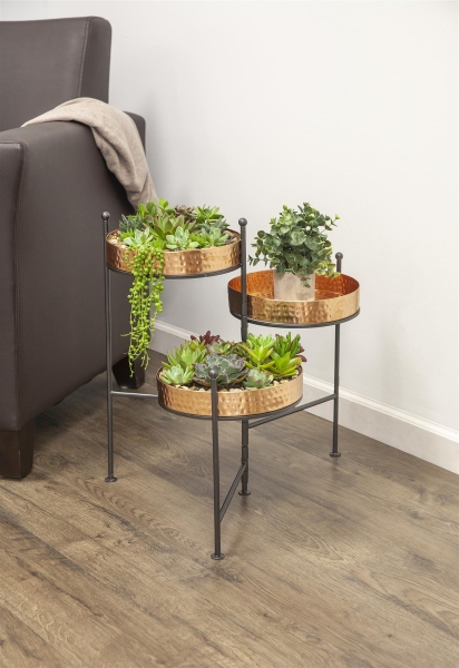 3Tier Hammered Plant Stand with copper Trays