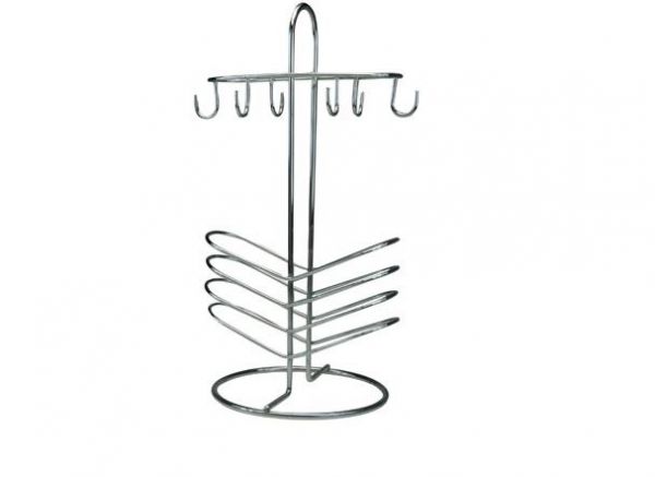 Stylish 6 Cup and Saucer Chrome Kitchen Holder Drainer
