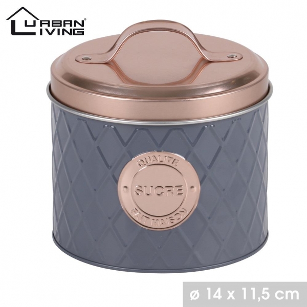 Copper Lid and Grey Sugar Tin Box Modern Design
