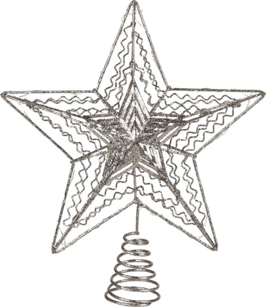 TREE TOP STAR 25CM WITH LED SILVER