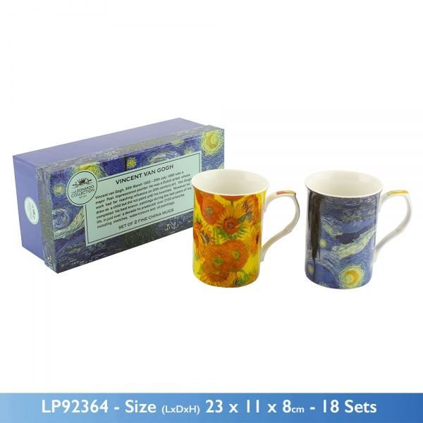 Set Of 2 Van Gogh Collection Castle Fine China Tea Coffee Mugs