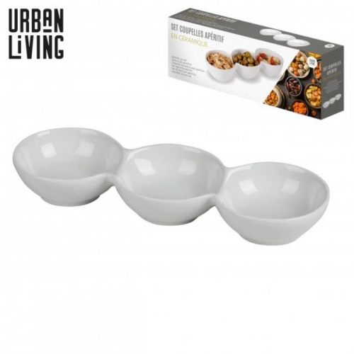 Set of 3 White Ceramic Snack Dishes for Serving Nuts Dips Sauces Modern Style