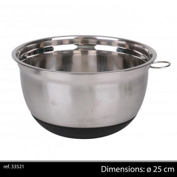 25Cm Chrome Mixing Bowl With Non Slip Base Black