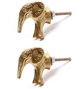 Set Of Two Gold Elephant Door Knob