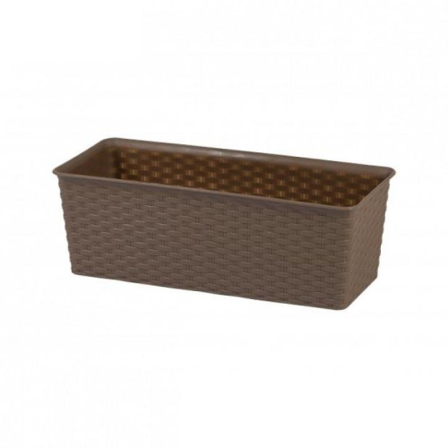 Brown Rattan Effect Rectangular Planter 30cm Durable Plastic Indoor Outdoor Pot