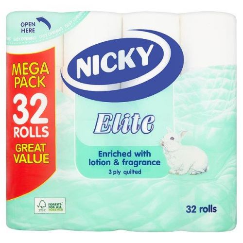 Nicky Elite Luxury 3 Ply Quilted Toilet Tissue With Lotion 32 Rolls Megapack