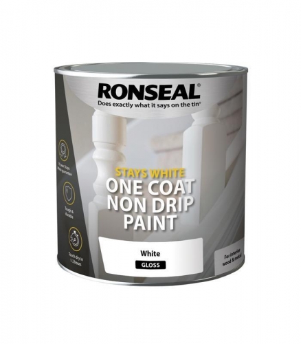Ronseal Stays White One Coat Non Drip Paint White Gloss 2.5L