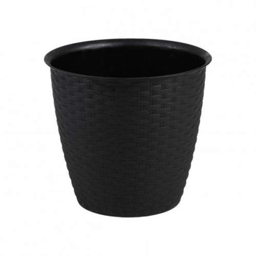 Black Rattan Effect Planter Plastic Pot Indoor Outdoor Use 23cm Height 25cm Dia