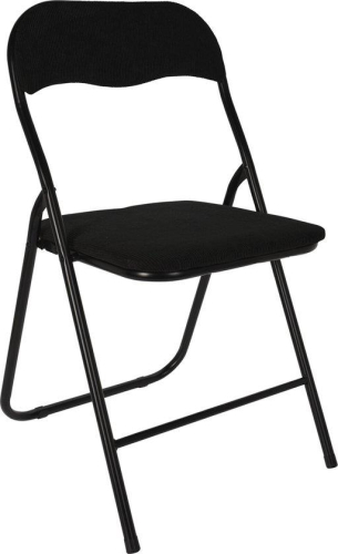 Folding Chair Ribcord Black Metal Frame Comfortable Space Saving Dining Chair