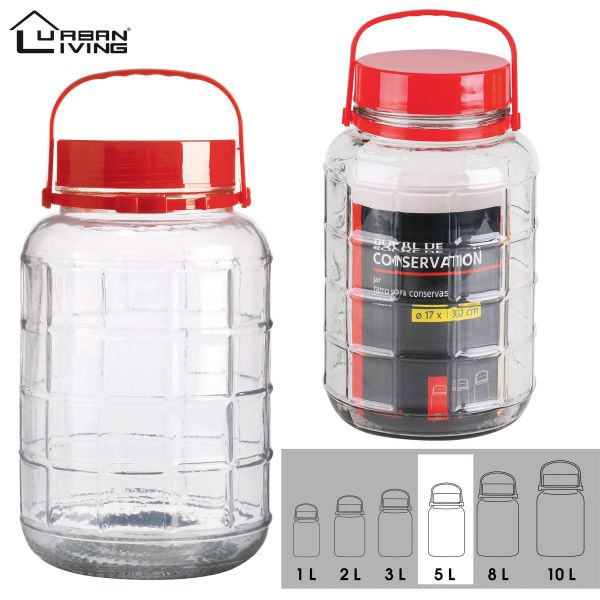 5L Glass Jar Food Preserve Seal-able Airtight Container With Red plastic lid Kitchen Storage Thick Utensils Sturdy Food Storage Scoop Square Tin Canister