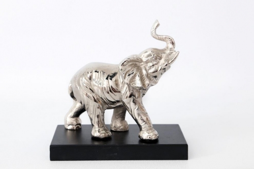 Silver Elephant 19cm Ornament On Wooden Base Stand