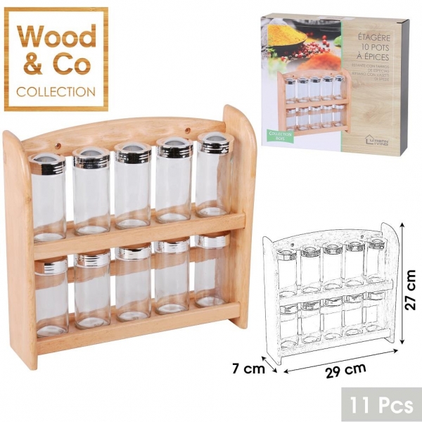 10 Spice Glasses Rack with Wooden Spice Rack Shelf