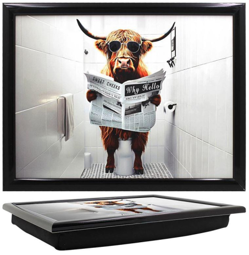 Highland Cow Loo Laptray Padded Cushion Wooden Tray for Sofa Bed Laptop Use
