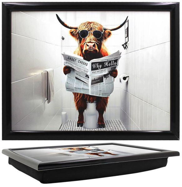 Highland Cow Loo Laptray Padded Cushion Wooden Tray for Sofa Bed Laptop Use