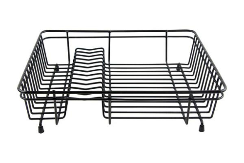 Small Black Dish Drainer Compact Coated Steel Kitchen Drying with Rubber Feet