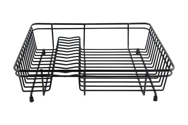 Small Black Dish Drainer Compact Coated Steel Kitchen Drying with Rubber Feet