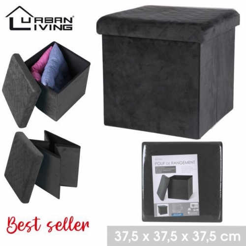 Foldable Storage Ottoman Velvet Black