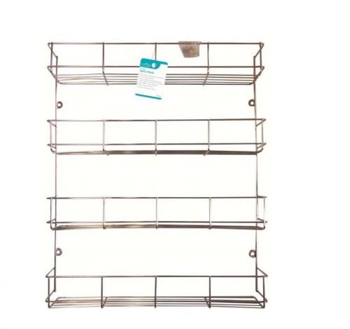 4 Tier Wall Mounted Steel Wire Spice Herb Rack Kitchen Stand Chrome