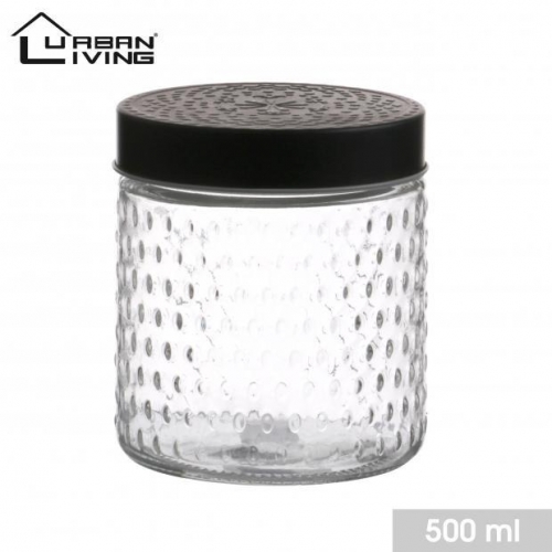 Round Glass Storage Jar With Black Mat Lid 500ml