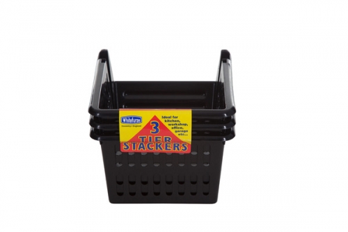 Whitefurze 18cm Stacking Black Basket set of 3