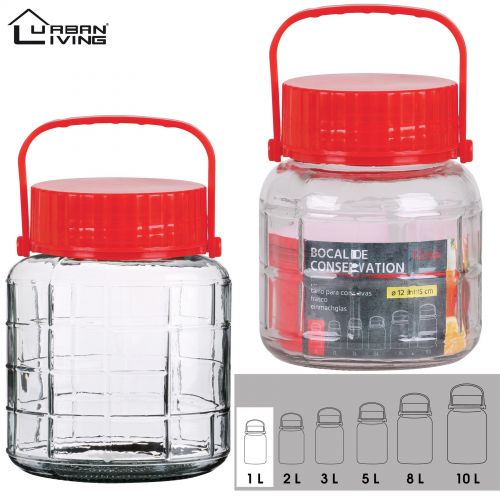 1L Glass Jar Food Preserve Seal-able Airtight Container With Red plastic lid