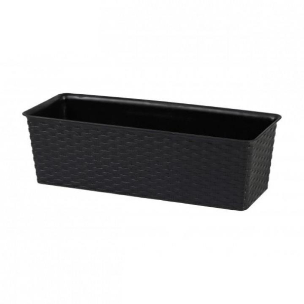 Black Rattan Effect Planter Rectangular 40cm Durable Plastic Indoor Outdoor Pot