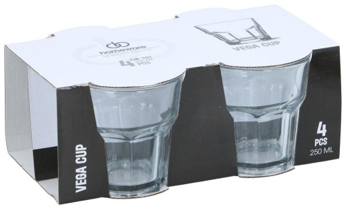 Set of 4 Drinking Glasses 250ml Clear Glass Tumblers for Water Juice Soda