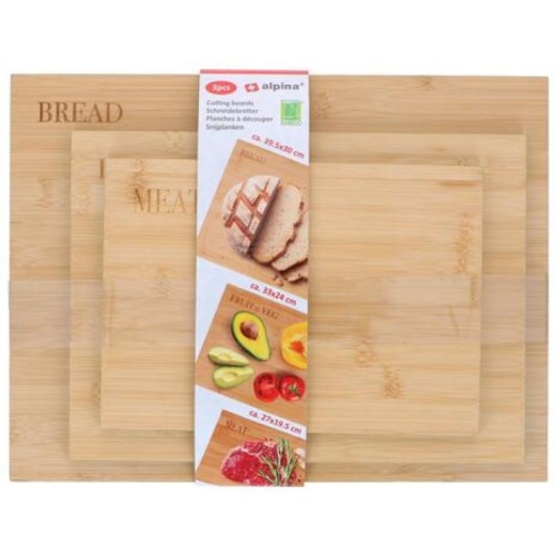 Cutting boards, Set of 3, Wood, Engraved Text (Meat, Bread, Fruit & Veg)