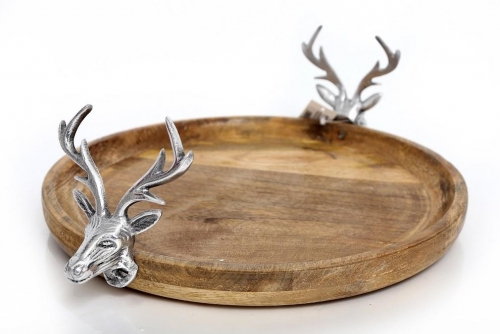 Two Silver Aluminium Stag Head Design Wood Cake Tray Stand