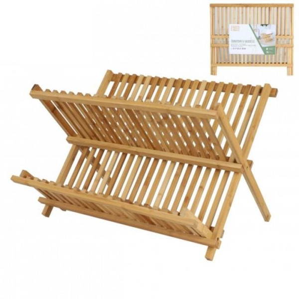 Folding Bamboo Dish Drying Rack Plate Holder Eco Friendly Kitchen Organizer 43cm