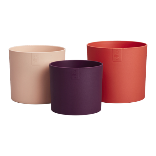 Lex Pott Set 14cm Coral Red Flower Pot 3pcs Designer Pots Recycled Plastic