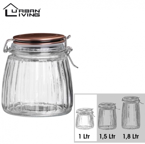 1L Copper Clip Top Tea Coffee Sugar Preserving Glass Jar Storage Canister Bottles Kitchen Containers Stainless Steel Utensils 1 Liter Airtight Tin