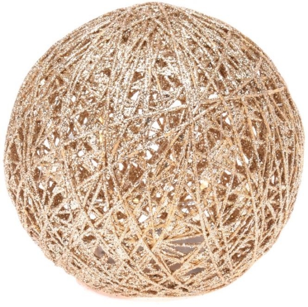 BALL 15LED 15CM GOLD W/GLITTER