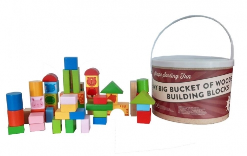 Wooden Shape Sorting Bucket 50 Pieces