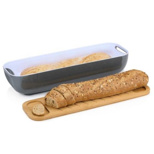 Bread Bin with Bamboo Lid/Chopping Board Handles 40 x 12.2 x 8.5 cm Grey