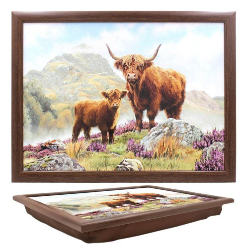 Highland Cow Lap Tray Cushioned Base 44x34cm for Laptop Meals or Reading