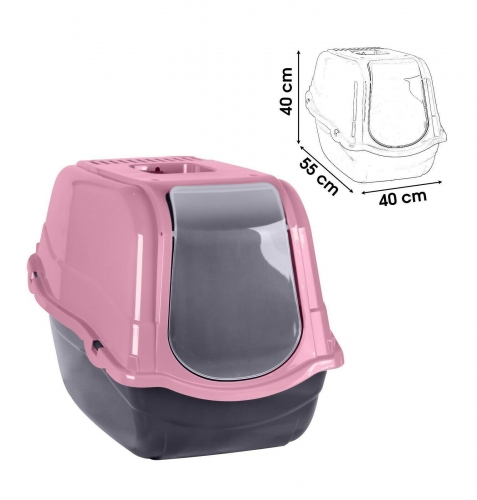 Pink Portable Hooded Cat Litter Box Covered Tray Hand Carry Travel Pet Toilet