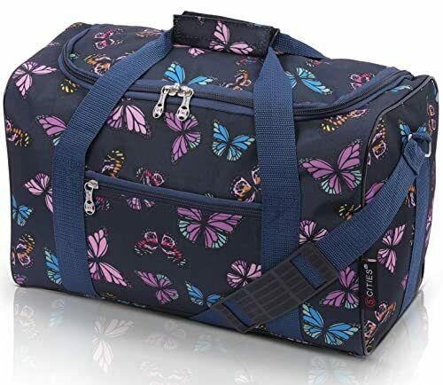 5 Cities Size Cabin Carry on Holdall Navy Butterflies Bag 40x20x25cm