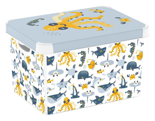 Deco Stockholm Large Ocean Animals Storage Container with Lid Multi Colored