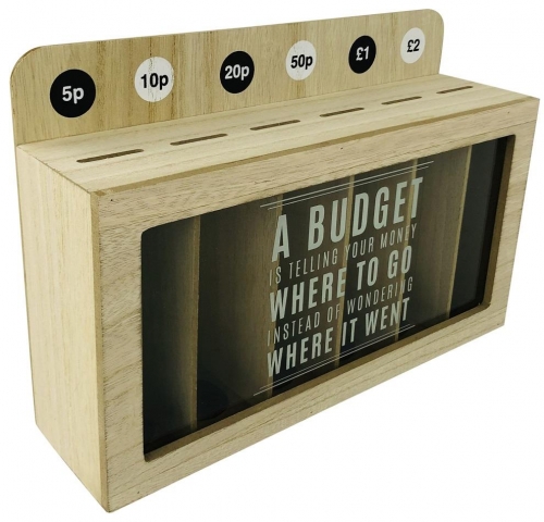 Money Box Wooden Slotted Coin Sorter Organiser