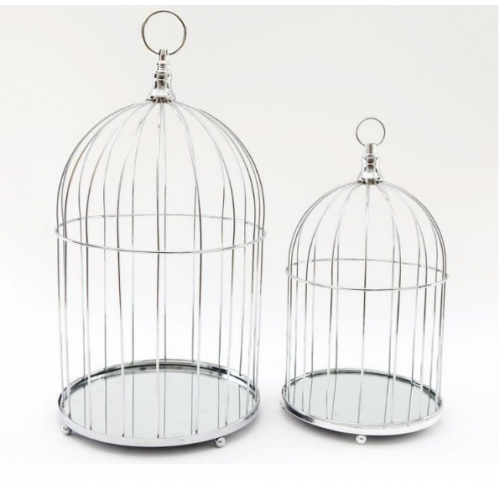 Set of 2 Chrome Mirror Base Birdcages