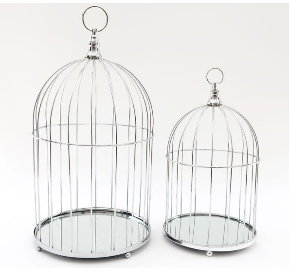 Set of 2 Chrome Mirror Base Birdcages