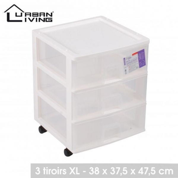 Plastic Square Storage Box 3 Drawers With Wheels