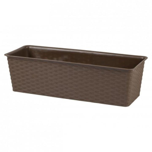 Brown Rattan Effect Planter 50cm Plastic Indoor Outdoor Garden Pot Medium Size
