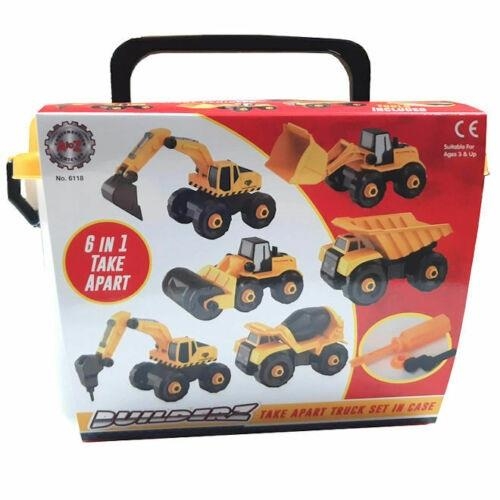 6 in 1 Take Apart Construction Vehicle Play Set with Carrycase